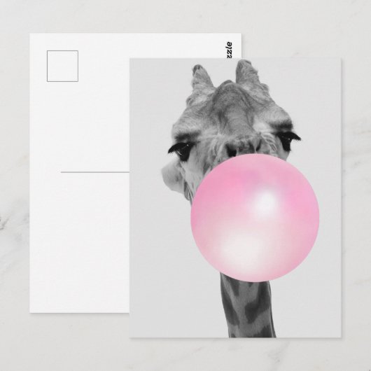 Funny Black and White Giraffe met Bubble Gum Briefkaart (Voorkant / Achterkant)