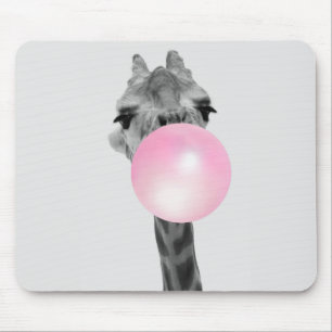 Funny Black and White Giraffe met Bubble Gum Muismat