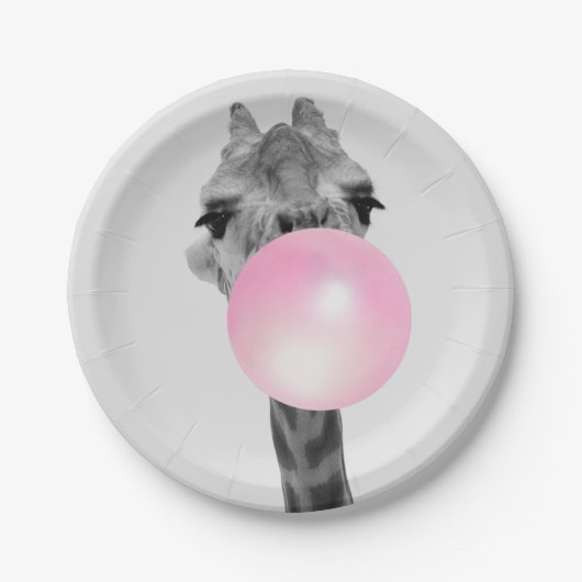 Funny Black and White Giraffe met Bubble Gum Papieren Bordje (Voorkant)