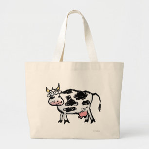 Funny Black and White Koe Cartoon Grote Tote Bag