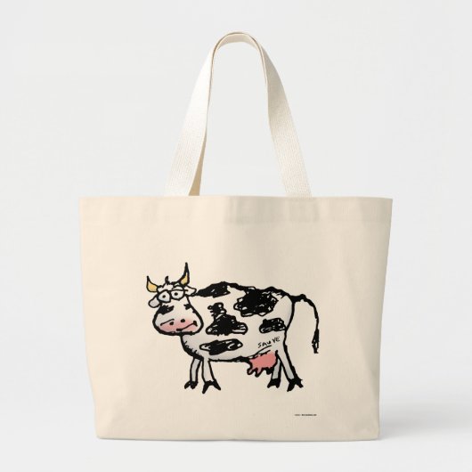 Funny Black and White Koe Cartoon Grote Tote Bag (Voorkant)