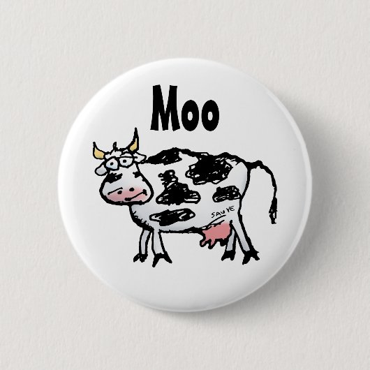Funny Black and White Koe Cartoon Ronde Button 5,7 Cm (Voorkant)