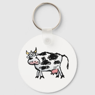 Funny Black and White Koe Cartoon Sleutelhanger