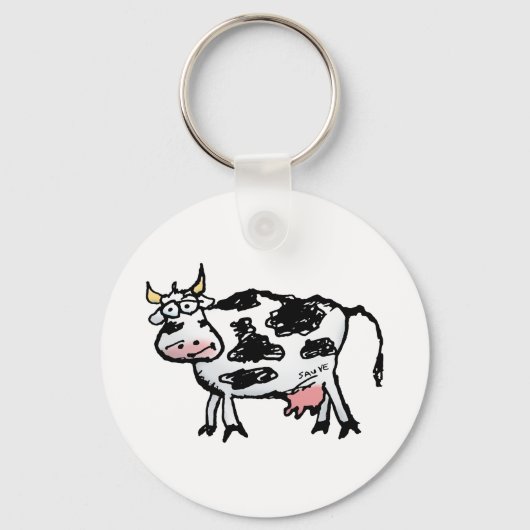 Funny Black and White Koe Cartoon Sleutelhanger (Voorkant)