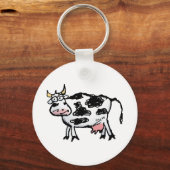 Funny Black and White Koe Cartoon Sleutelhanger (Voorkant)
