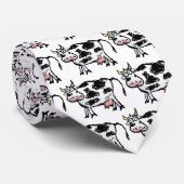 Funny Black and White Koe Cartoon Stropdas (Opgerold)