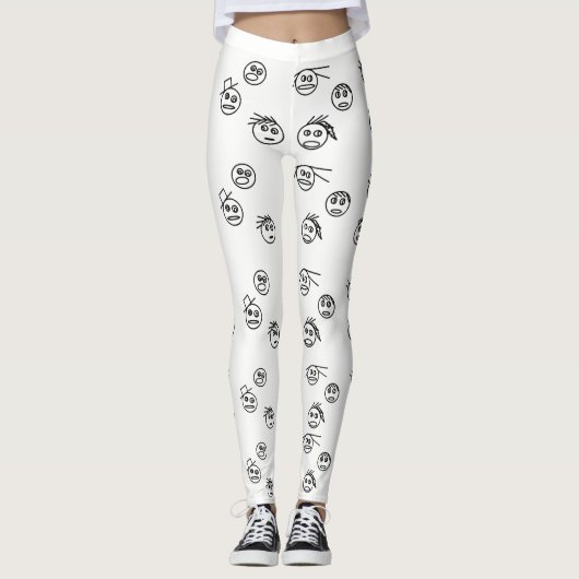 Funny Black and White Stick Man Facets Design Leggings (Voorkant)