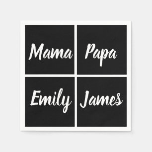 Funny Black and WhiteSqares and Names Square Paper Servet