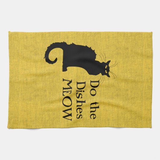 Funny Black and Yellow Cat Hand of Kitchen Towel Theedoek (Horizontaal)