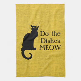 Funny Black and Yellow Cat Hand of Kitchen Towel Theedoek