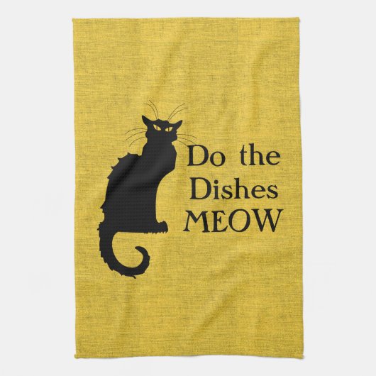 Funny Black and Yellow Cat Hand of Kitchen Towel Theedoek (Verticaal)
