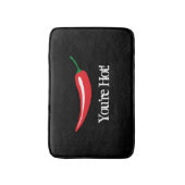 Funny black bathmat with red hot chili pepper icon badmat (Voorkant Verticaal)