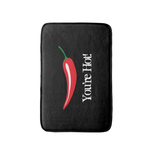 Funny black bathmat with red hot chili pepper icon badmat (Voorkant Verticaal)
