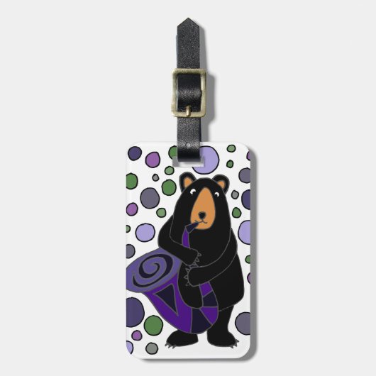 Funny Black Beer die Saxophone speelt Bagagelabel (Voorkant verticaal)