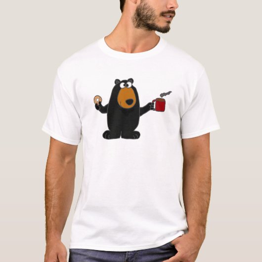 Funny Black Beer Eating Donut en Drink koffie T-shirt (Voorkant)