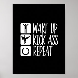 Funny Black Belt Martial Arts Wake Up Kick Herhale Poster