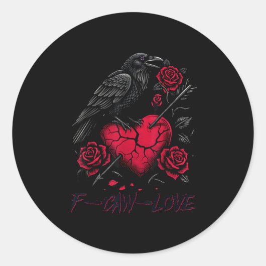 Funny Black Bird F-caw-f Anti Valentines Day Singl Ronde Sticker (Voorkant)