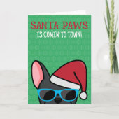 Funny Black Bulldog Santa Paws Kerstmis Kaart (Voorkant)