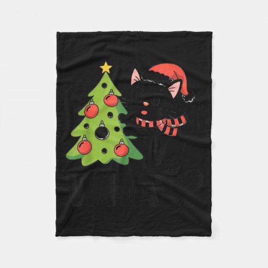 Funny Black Ca Pushing Christmas Tree Over Cat Wha Fleece Deken (Voorkant)
