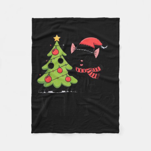 Funny Black Ca Pushing Christmas Tree Over Cat Wha Fleece Deken (Voorkant)