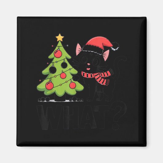 Funny Black Ca Pushing Christmas Tree Over Cat Wha Magneet (Voorkant)