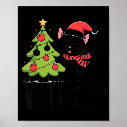 Funny Black Ca Pushing Christmas Tree Over Cat Wha Poster (Voorkant)