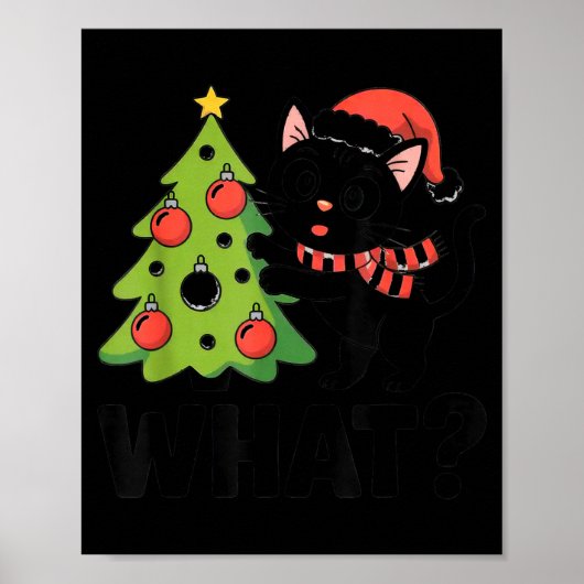 Funny Black Ca Pushing Christmas Tree Over Cat Wha Poster (Voorkant)