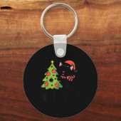 Funny Black Ca Pushing Christmas Tree Over Cat Wha Sleutelhanger (Voorkant)