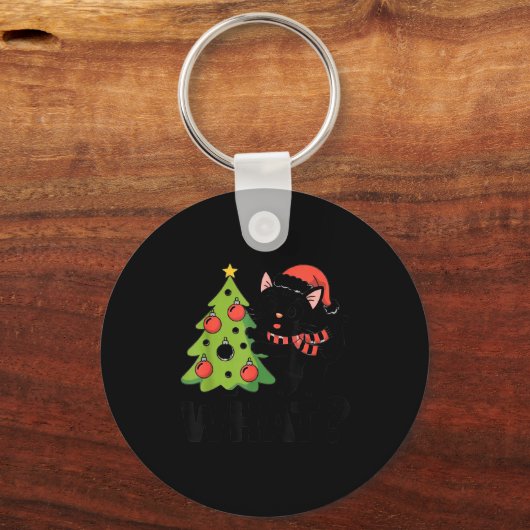 Funny Black Ca Pushing Christmas Tree Over Cat Wha Sleutelhanger (Voorkant)