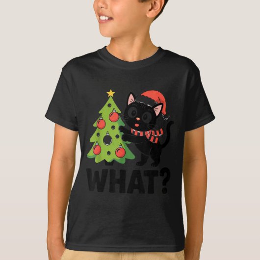 Funny Black Ca Pushing Christmas Tree Over Cat Wha T-shirt (Voorkant)