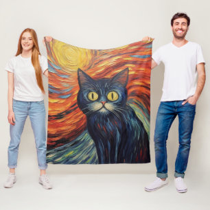 Funny black cat afbeelding van Edvard Munch geïnsp Fleece Deken