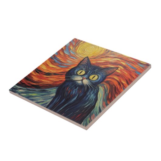 Funny black cat afbeelding van Edvard Munch geïnsp Tegeltje (Zijkant)