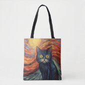 Funny black cat afbeelding van Edvard Munch geïnsp Tote Bag (Voorkant)