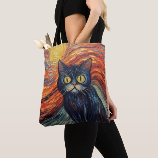 Funny black cat afbeelding van Edvard Munch geïnsp Tote Bag (Dichtbij)