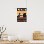 Funny Black Cat and Bird Poster (Keuken)