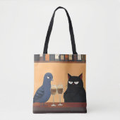Funny Black Cat and Bird Tote Bag (Voorkant)