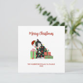 Funny Black Cat and Lights Kerstmis Feestdagenkaart (Staand voorkant)