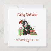 Funny Black Cat and Lights Kerstmis Feestdagenkaart (Voorkant)