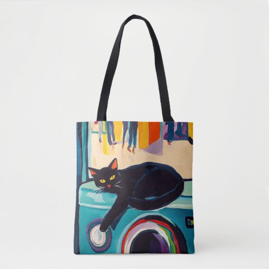 Funny Black Cat and Washing Machine Tote Bag (Voorkant)