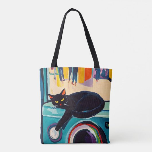 Funny Black Cat and Washing Machine Tote Bag (Achterkant)