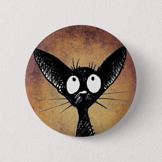Funny black cat art button badge (Voorkant)