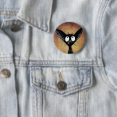 Funny black cat art button badge (In situ)