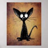 Funny Black Cat Art over  achtergrond Poster (Voorkant)