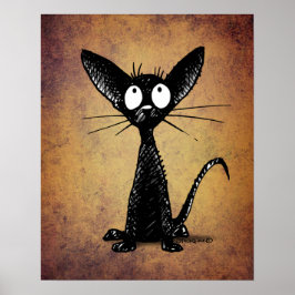 Funny Black Cat Art over  achtergrond Poster