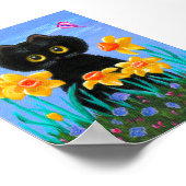 Funny Black Cat Art Spring Daffodils Creationarts Poster (Hoek)