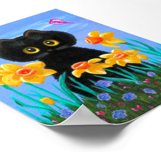 Funny Black Cat Art Spring Daffodils Creationarts Poster (Hoek)
