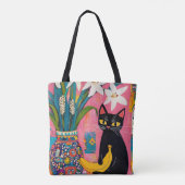 Funny Black cat Banana and Flower Vase Tote Bag (Achterkant)