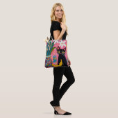Funny Black cat Banana and Flower Vase Tote Bag (Op model)