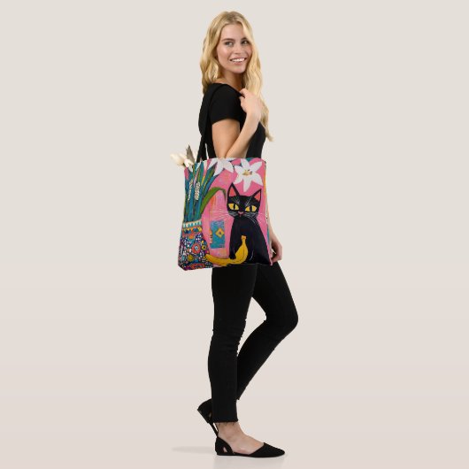 Funny Black cat Banana and Flower Vase Tote Bag (Op model)