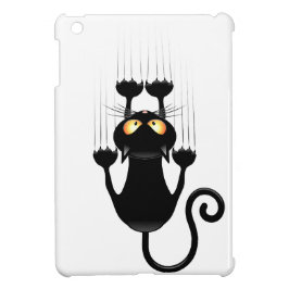 Funny Black Cat Cartoon Scratching Wall iPad Mini Case